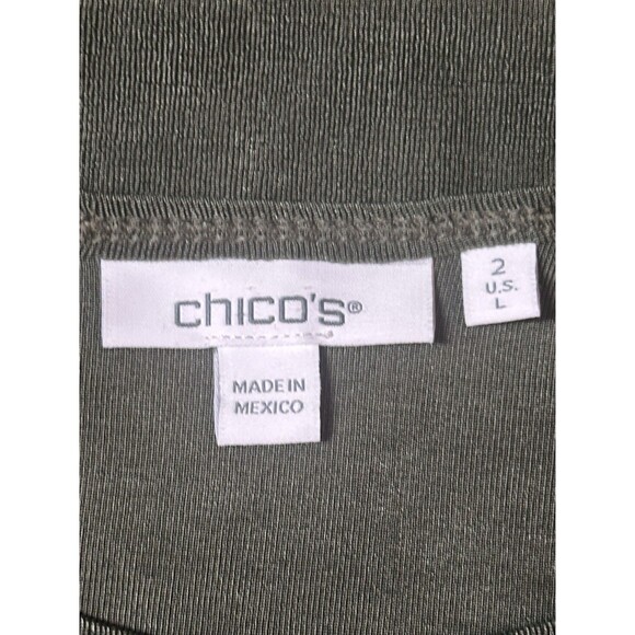 Chicos Women Size L Green Slinky Liquid Knit Dress Side Slit Minimalist Timeless - Picture 8 of 9